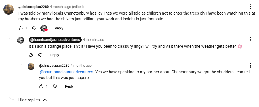 YouTube comment describing a local childhood prohibition against entering the trees