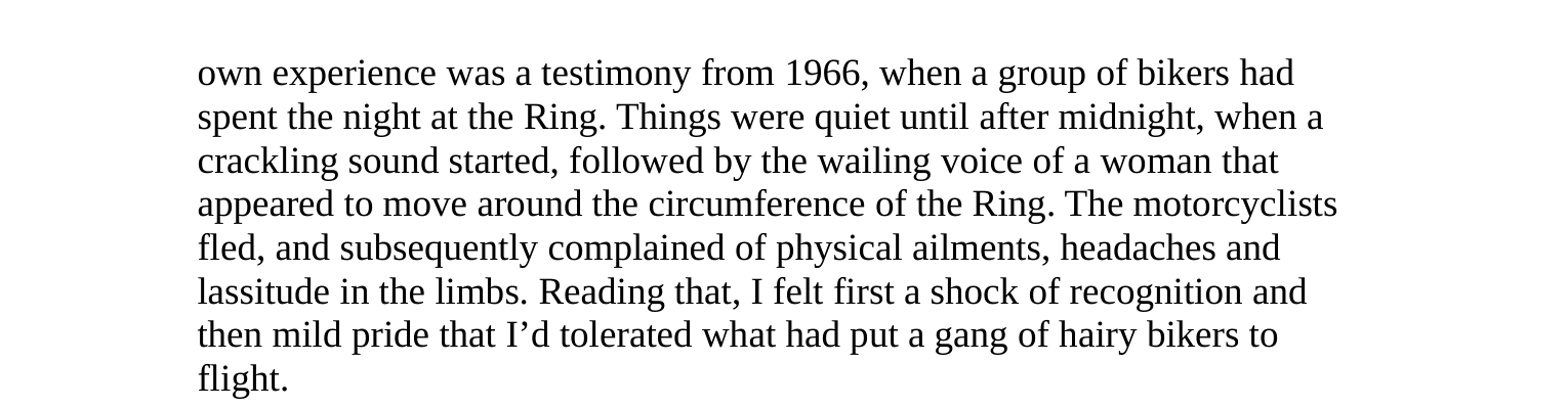 Macfarlane quoting a 1966 account of bikers fleeing Chanctonbury Ring