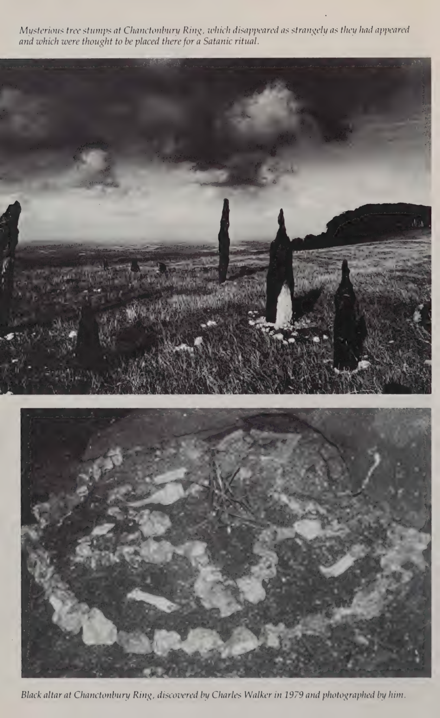 Photographs of a black altar found at Chanctonbury Ring in 1979